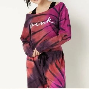 NWT PINK Victoria's Secret Tye Die Long Sleeve Loose Neck Relaxed Sweats…